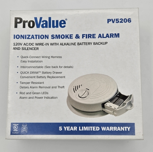 5 PACK ProValue Ionization Smoke & Fire Alarm with Backup Battery - Picture 3 of 4
